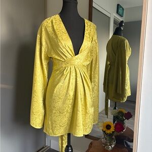 Nasty Gal Vibrant Yellow Jacquard Wrap Dress